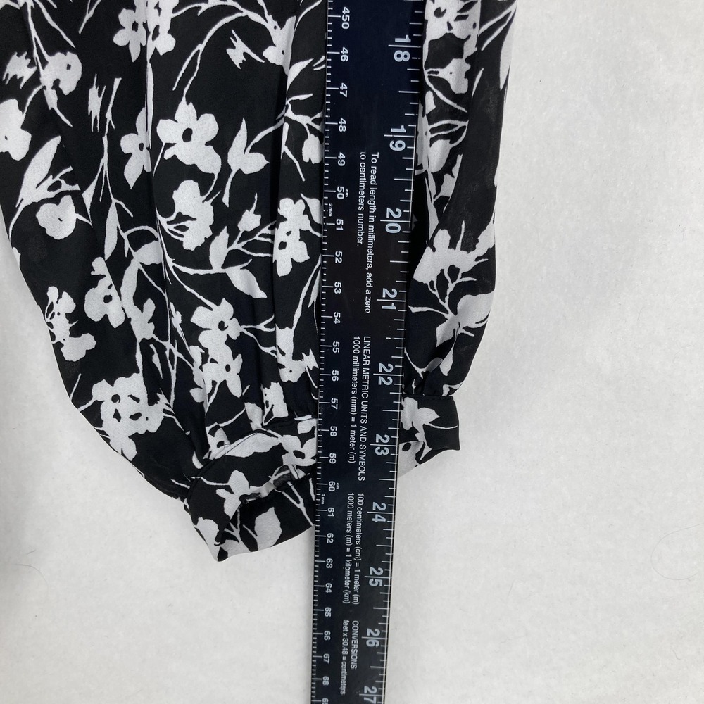 Lauren Ralph Lauren Blouse Womens 2X Black White Floral Pleated Long Sleeve - Picture 11 of 14